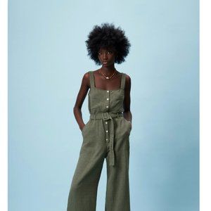NWOT Zara Long Textured Jumpsuit Khaki Green Small